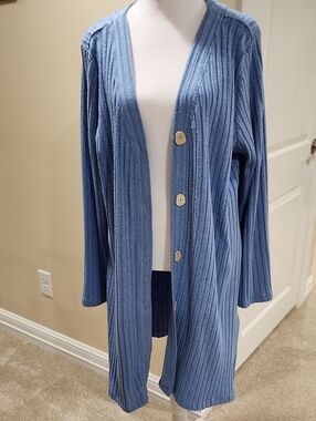 Soft Surroundings Light Blue Ribbed Button Cardigan